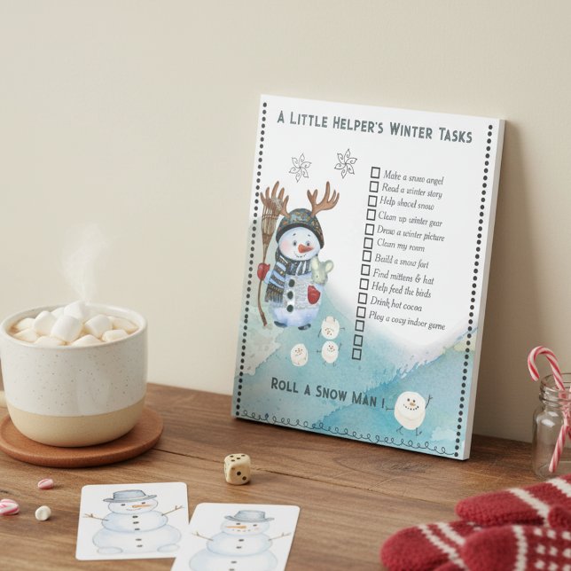 Bloco de Notas de Tarefas de Inverno Floco de Neve (Winter To-Do List Notepad Snowman and Marshmallow)