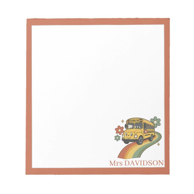 Bloco De Notas De Volta à Escola Ônibus Retro Personalizado Profe (Frente)