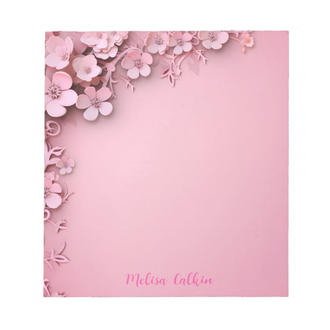 Bloco De Notas Decoração das flores rosa com fundo rosa (Frente)