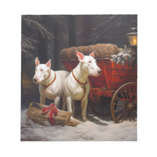 Bloco De Notas Decoração de Natal Bull Terrier Snowy Sleigh