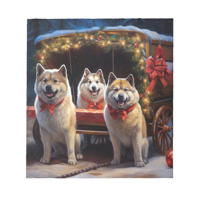 Bloco De Notas Decoração de Natal de Akita Snowy Sleigh Ride (Frente)