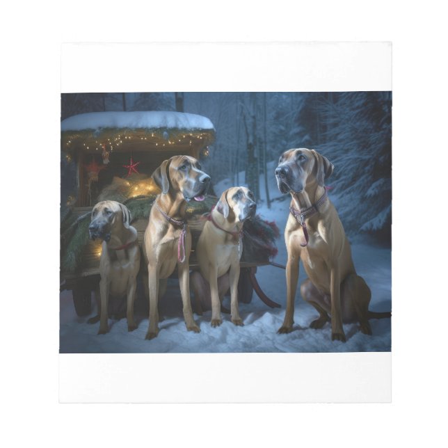 Bloco De Notas Decoração de Natal Trenó Nevado Rhodesian Ridgebac (Frente)