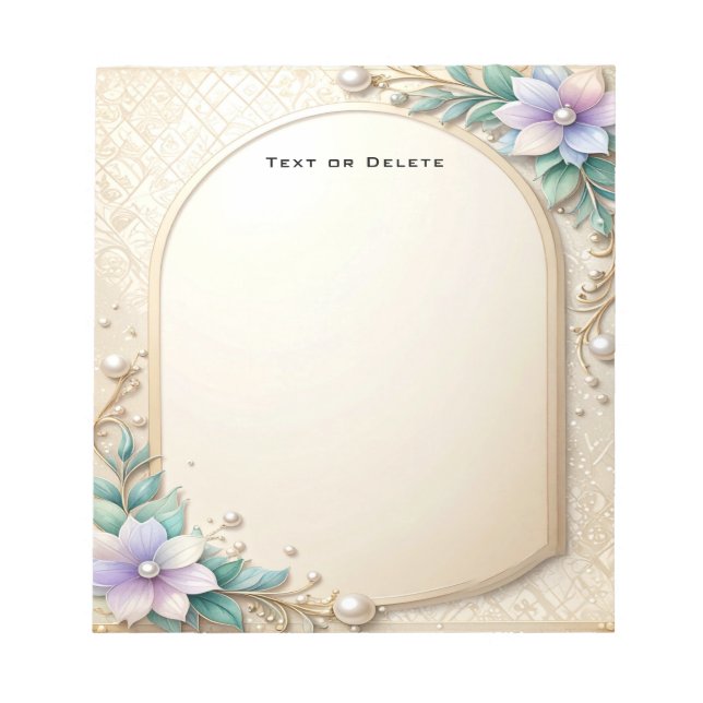 Bloco De Notas Decorative Floral Frame with Pearls Notepad (Frente)