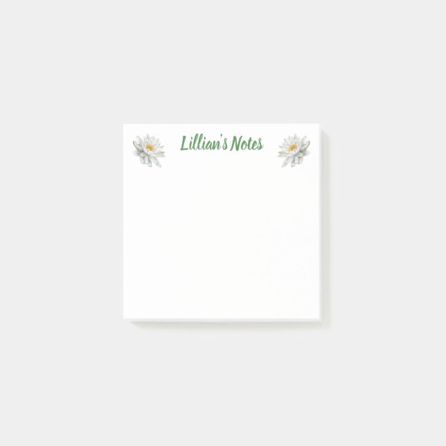 Bloco De Notas Delicate Water Lily Floral Name (Frente)