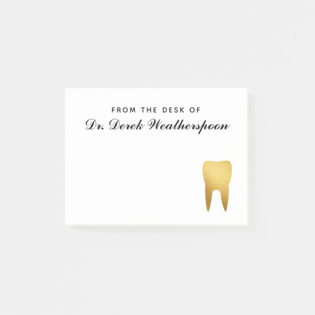 Bloco De Notas Dente Dental Faux Gold Foil Personalizado (Frente)
