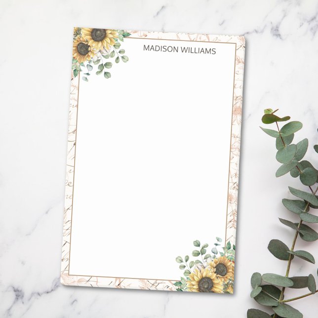 Bloco De Notas Descolagem Rústica de Girassol em Monograma (In situ on table)