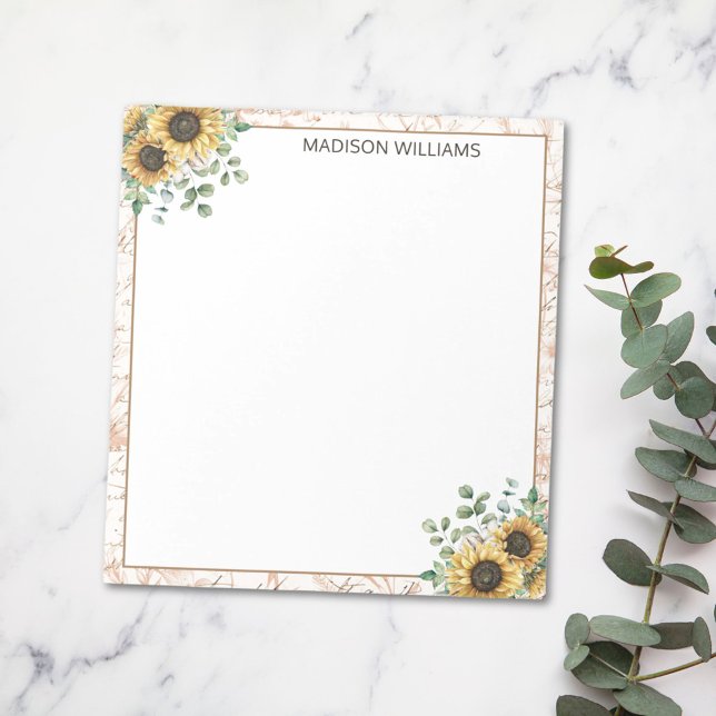 Bloco De Notas Descolagem Rústica de Girassol em Monograma (In situ on table)