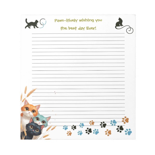 Bloco De Notas Desejando o Melhor Dia de Todos Gato Curioso com L (Frente)