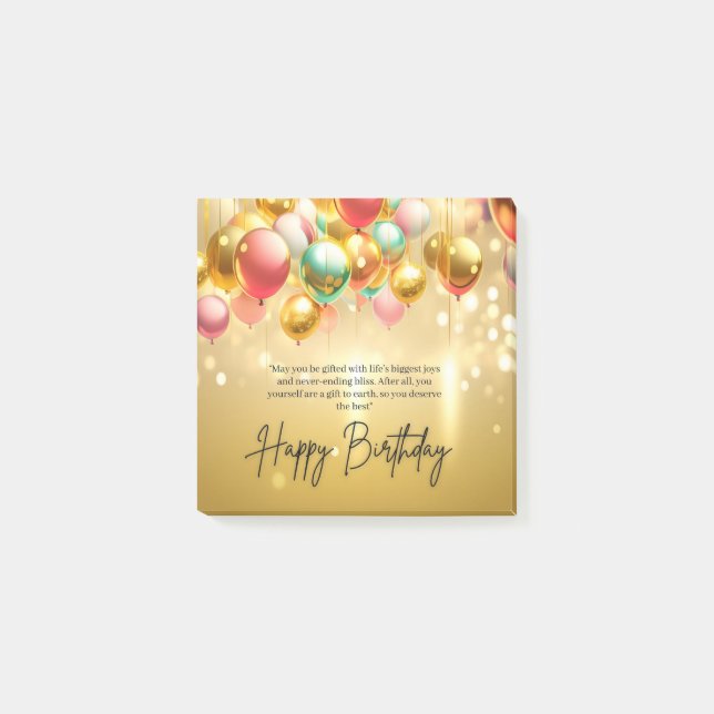Bloco De Notas Desejos de Aniversário Dourado (Frente)