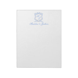 Bloco De Notas Desenhador de Cores Azuis Monogramas Casamento