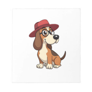 Bloco De Notas Desenho Animado de Basset Hound Antigo com Chapéu 