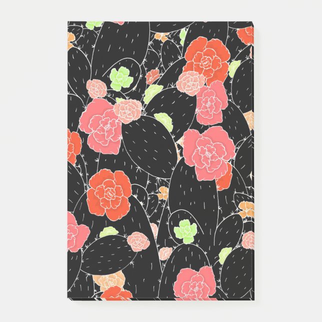 Bloco De Notas Desenho da Flor do Cactus Rosa (Frente)