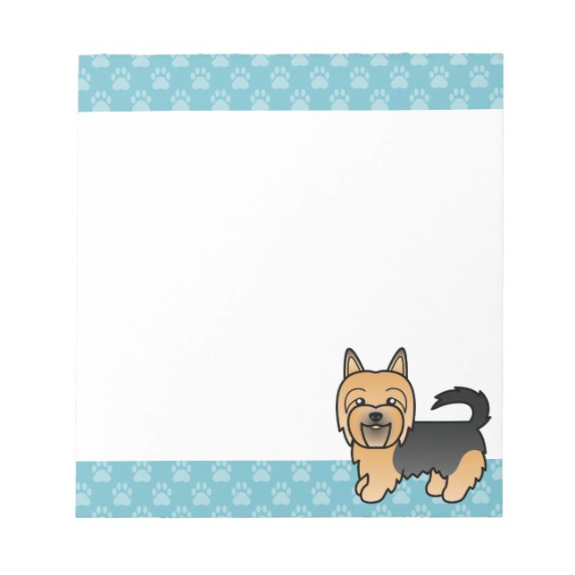 Bloco De Notas Desenho de Cachorro Australian Terrier Azul e Bege (Frente)