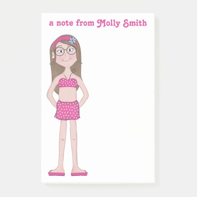 Bloco De Notas Desenho de Cartoons de Garota Branca (Frente)