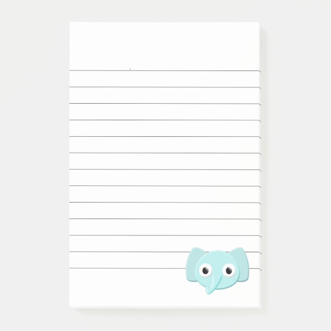 Bloco De Notas Desenho de Elefante Azul Bebê em Linhas (Frente)