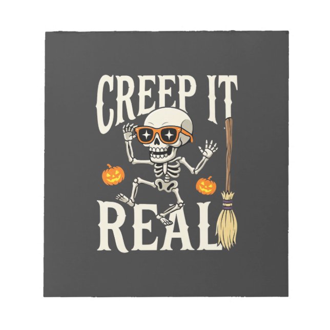 Bloco De Notas Desenho de Esqueleto Dançante Funny Halloween Cree (Frente)