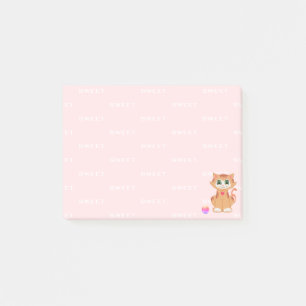 Bloco De Notas Desenho de Gatinho Tabby Gengibre em Rosa