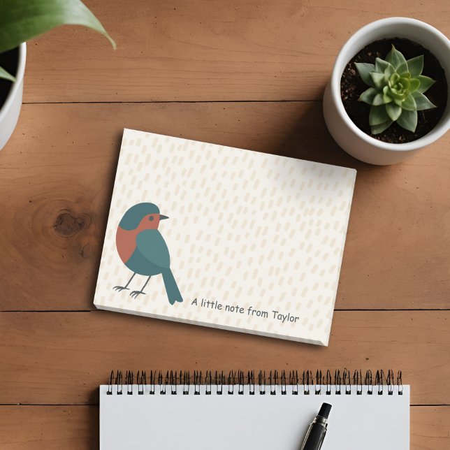 Bloco De Notas Desenho de pássaro lacrimogêneo Robin Cute europeu (Personalized notepad with a minimalist robin design, a cheerful desk accent for bird lovers.)