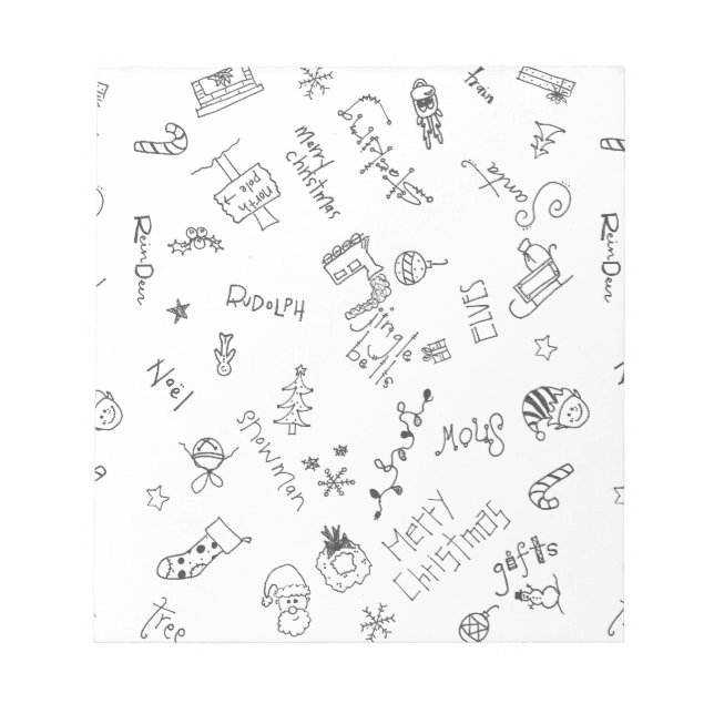 Bloco De Notas desenho divertido de natal preto e branco (Frente)