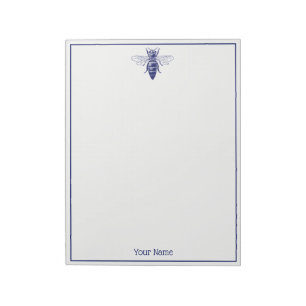 Bloco De Notas Desenho Vintage da Rainha Abelha em Azul