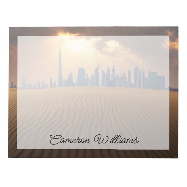 Bloco De Notas Desertos | Vista do horizonte de Dubai da duna de  (Frente)
