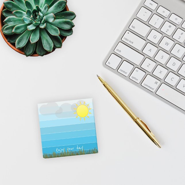 Bloco De Notas Desfrute o Seu Dia  Sol Nuvens e Grama Verde (Criador carregado)