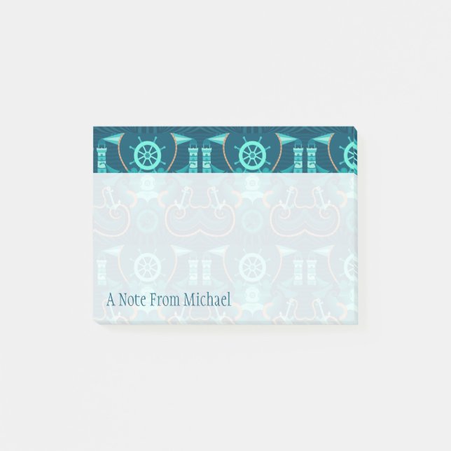 Bloco De Notas Design Azul Náutico| Adicione Seu Nome (Frente)