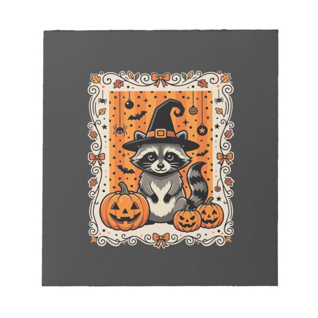 Bloco De Notas Design de Abóbora de Halloween de Guaxinim Assusta (Frente)