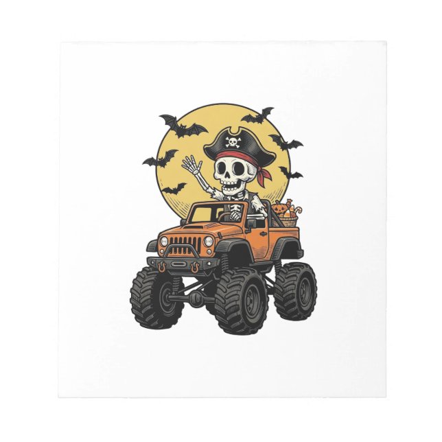 Bloco De Notas Design de caminhão monstro de esqueleto de pirata  (Frente)
