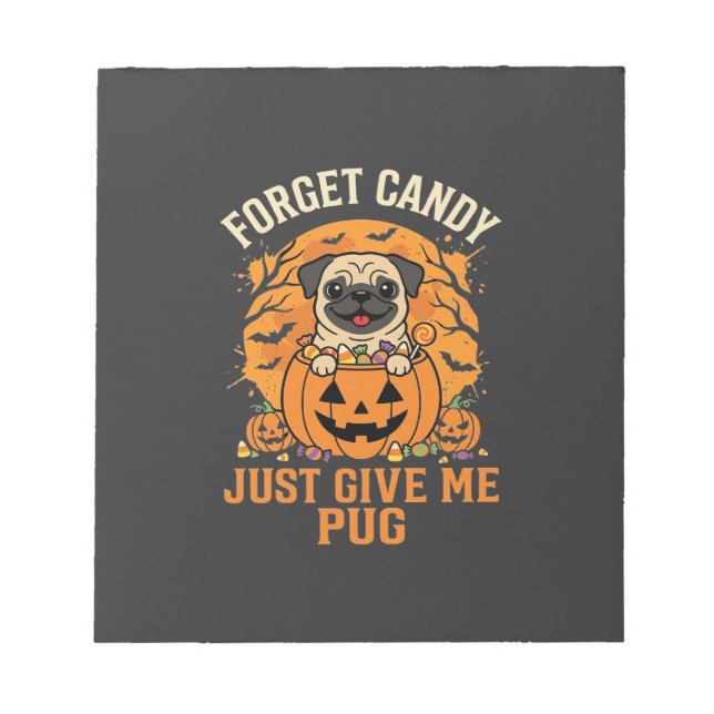 Bloco De Notas Design de Doces de Halloween Engraçado Pug_1 (Frente)