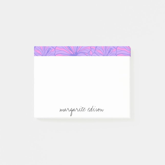 Bloco De Notas Design de Florais Rosa e Roxo (Frente)