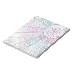 Bloco De Notas Design de prata Elegante Iridescente Sun Moon Mand