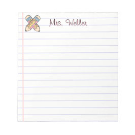 Bloco De Notas Design do Lápis Retroativo do Professor de Nome Pe