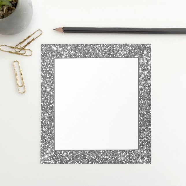 Bloco De Notas Design Falso com Textura de Brilho Cinza Prateado (This printed silver glitter look adds a glamorous touch to any space.)
