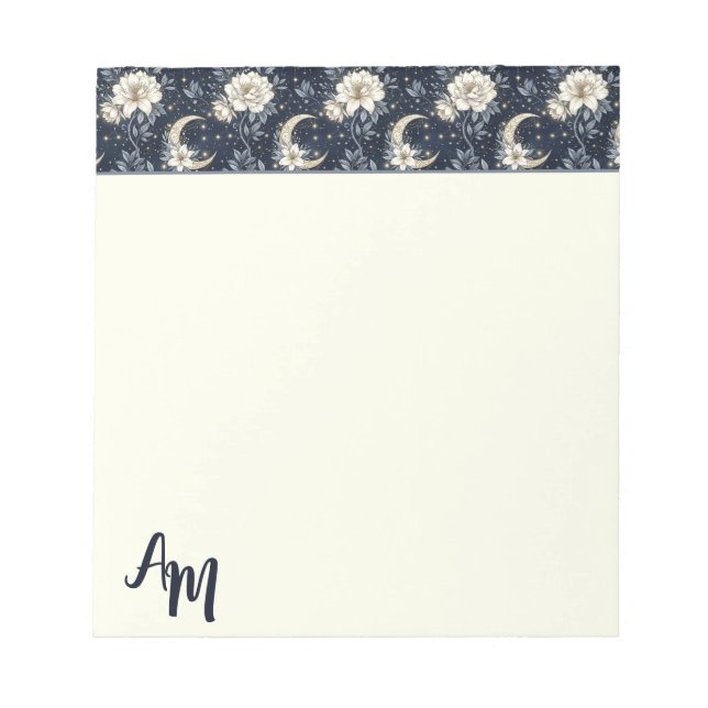 Bloco De Notas Design Floral Celestial Noturno & Lua Crescente  (Frente)