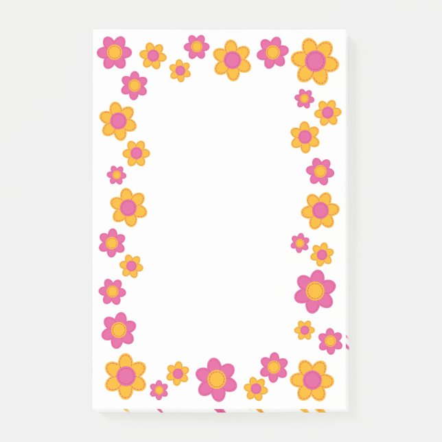 Bloco De Notas Design floral, cor-de-rosa e amarelo (Frente)