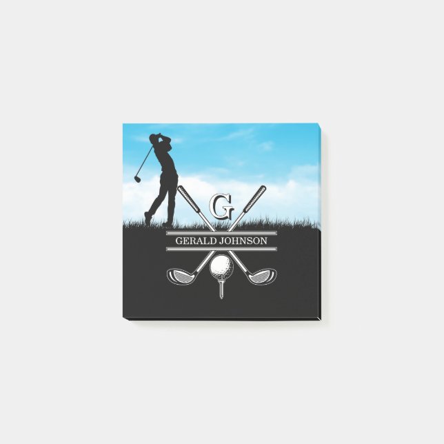 Bloco De Notas Design Monograma Personalizado de Golfer (Frente)