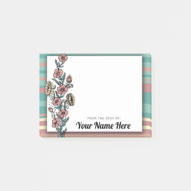 Bloco De Notas Designer de Padrão Floral Moderno do Século médio (Frente)