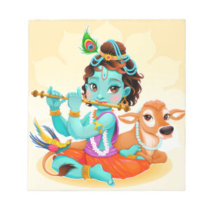 Bloco De Notas Deus indiano de Krishna que joga a ilustração da