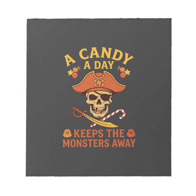 Bloco De Notas Dia de Doces Halloween Pirata Caveira Bengala (Frente)