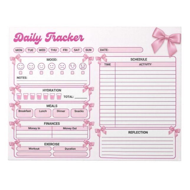 Bloco de Notas Diário Rastreador Rosa Coquette (Frente)