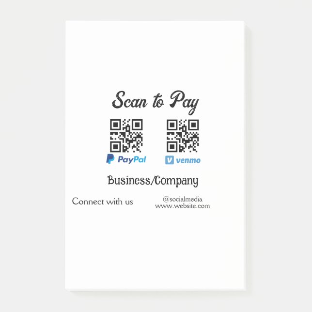 Bloco De Notas Digitalize para pagar código q r paypal venmo adic (Frente)