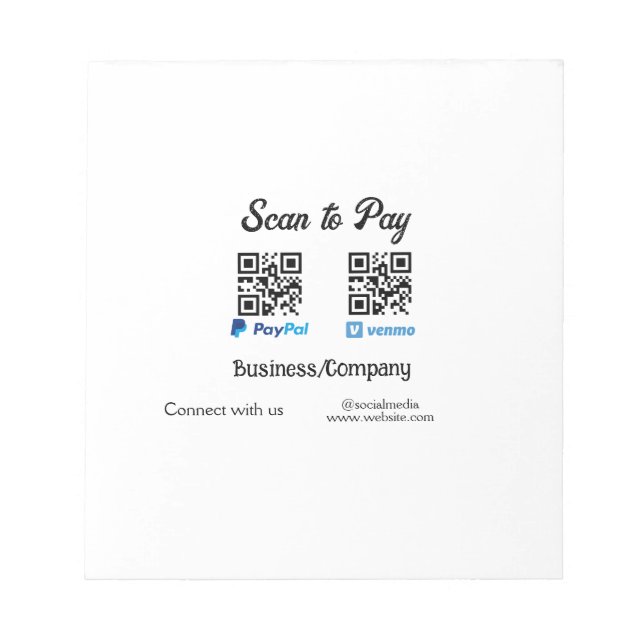 Bloco De Notas Digitalize para pagar código q r paypal venmo adic (Frente)