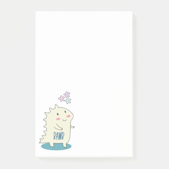Bloco De Notas Dino Amarelo Bonito com Estrelas Felizes (Frente)
