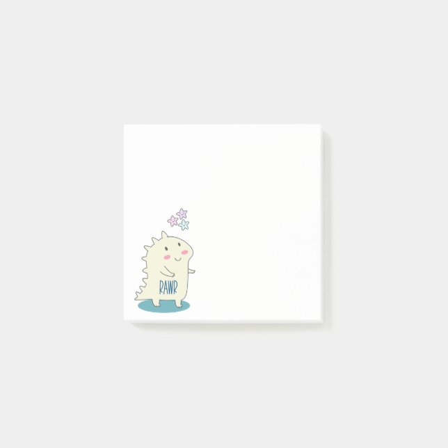 Bloco De Notas Dino Amarelo Bonito com Estrelas Felizes (Frente)