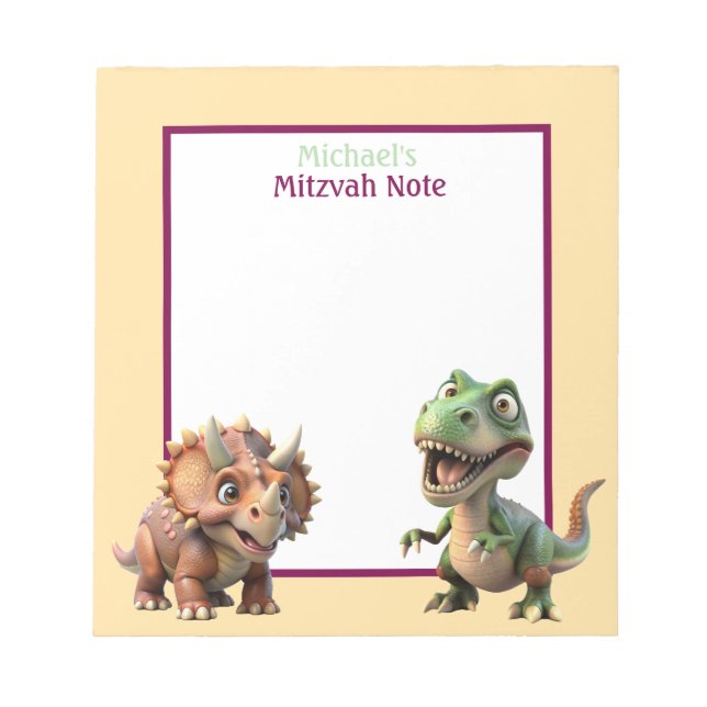 Bloco De Notas Dinossaur Mitzvah Nota Rapazes Notepad (Frente)