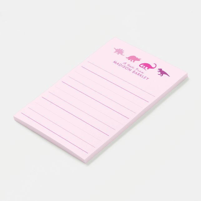 Bloco De Notas Dinossauro Rosa Fofa Dino para Crianças (Inclinado)