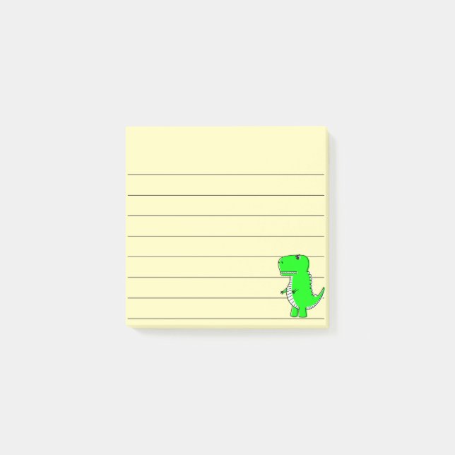 Bloco De Notas Dinossauro Verde Linhado 3x3 Amarelo (Frente)