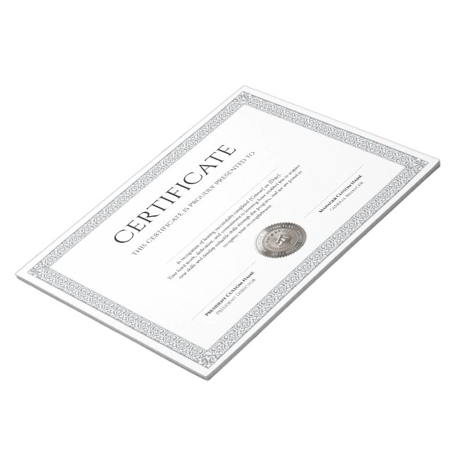 Bloco De Notas Diploma Clássico Elegante com selo prateado (Inclinado)