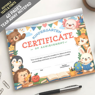 Bloco De Notas Diploma Personalizado para Crianças com Tema de An